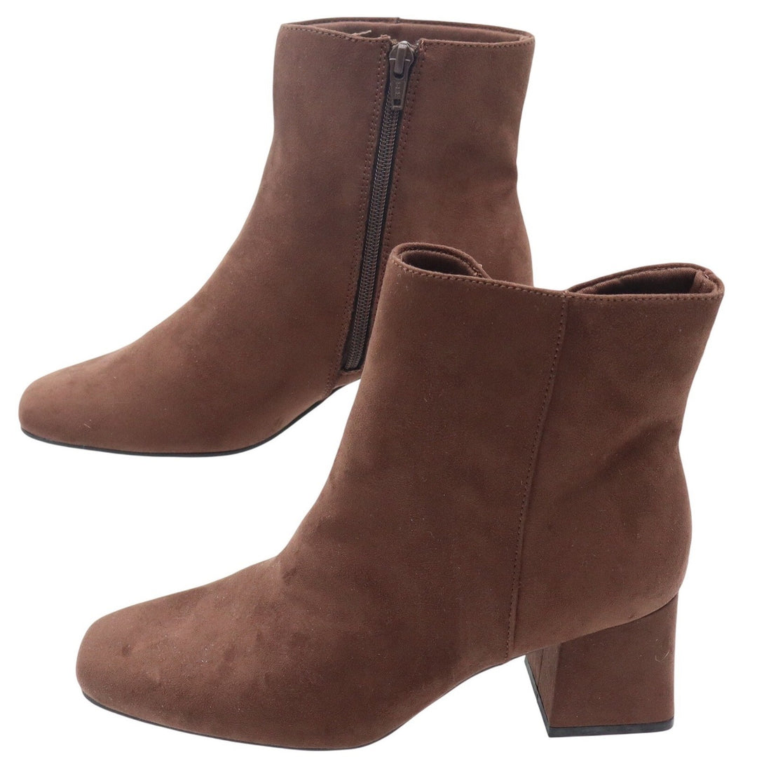 Old Navy Mod Bootie Brown Faux Suede Square Toe Block Heel Ankle Boots 8