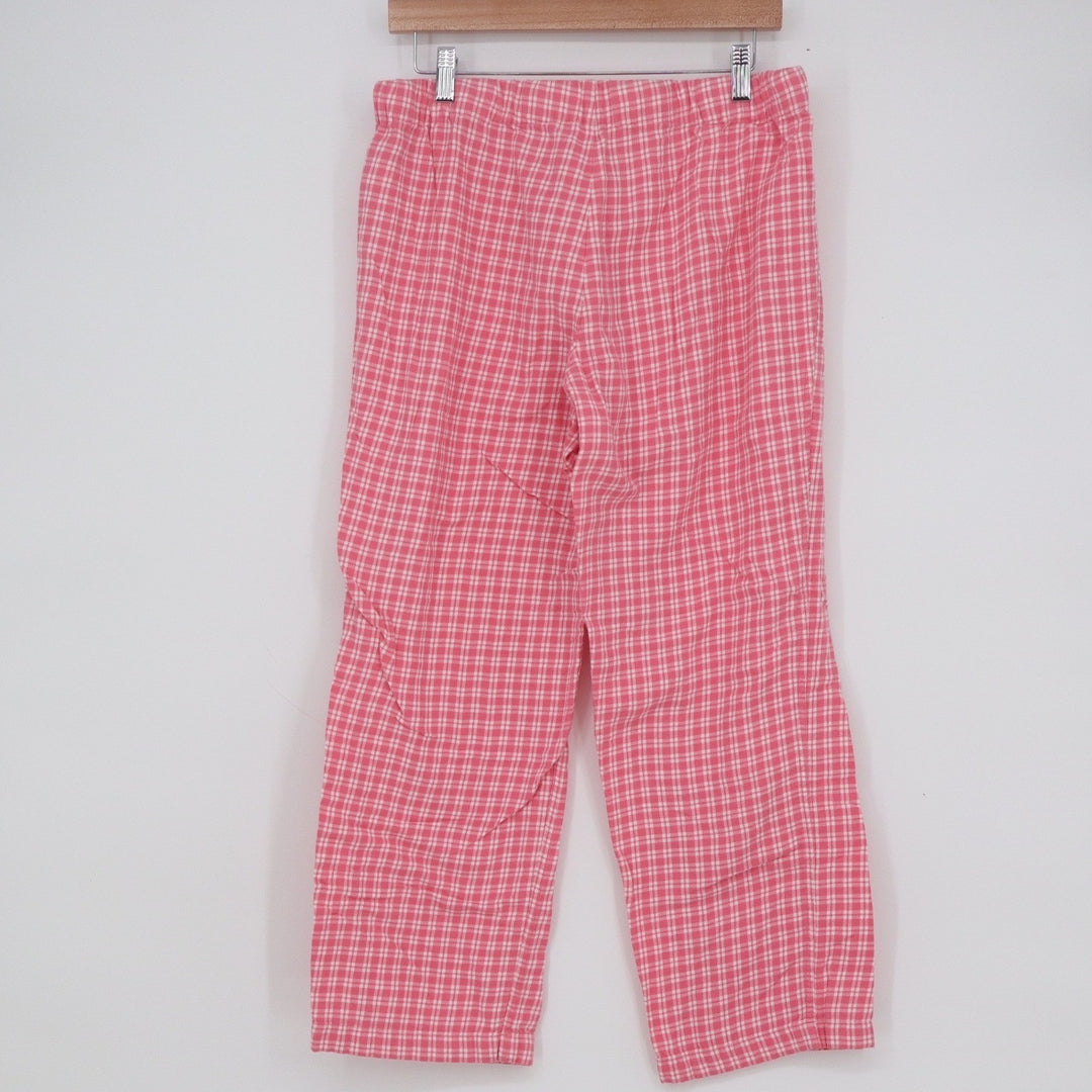 J.Crew Pink White Plaid Cotton Pajama Pants Drawstring Sleep Bottoms Womens M
