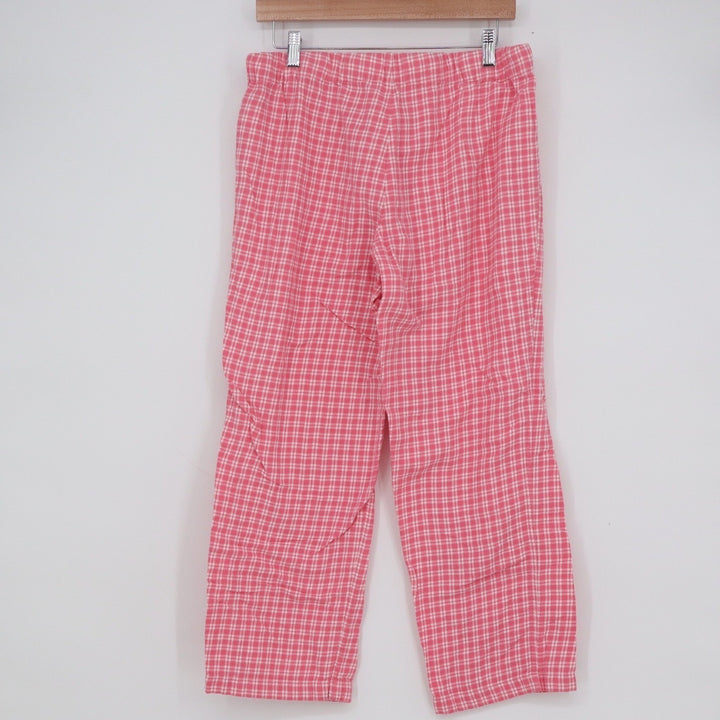 J.Crew Pink White Plaid Cotton Pajama Pants Drawstring Sleep Bottoms Womens M
