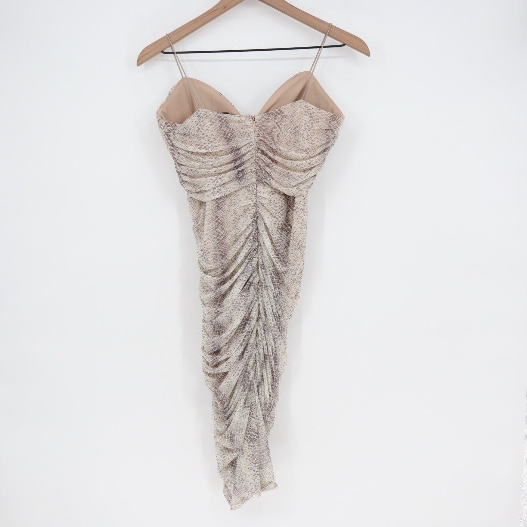 Aura Bodycon Dress Womens S Beige Snakeskin Stretch Spaghetti Strap Sweetheart