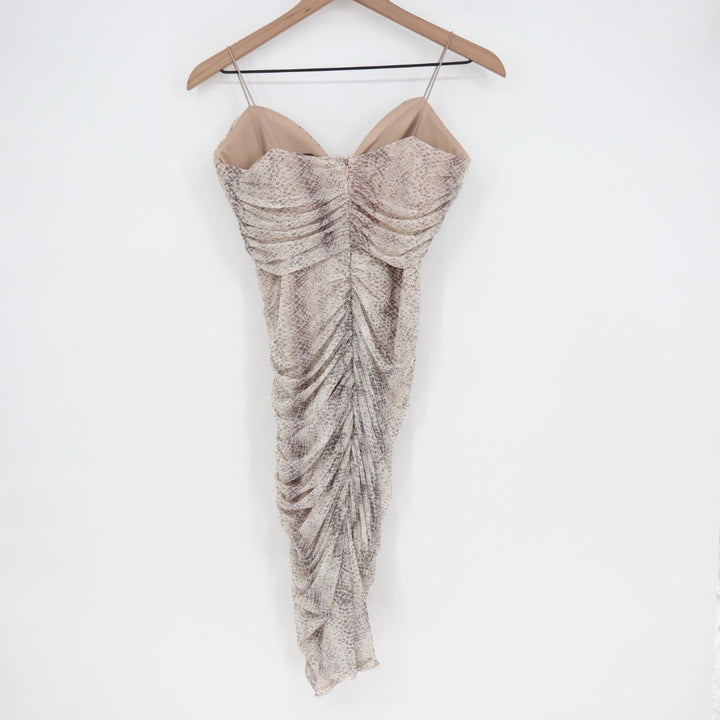 Aura Bodycon Dress Womens S Beige Snakeskin Stretch Spaghetti Strap Sweetheart