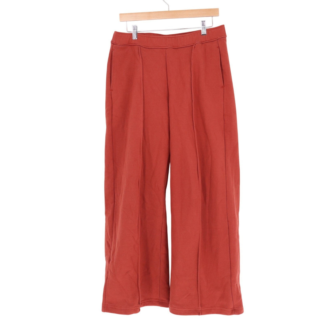 American Giant Pintuck Flare Pants Women Large Spiced Apple Cotton Slash Pockets