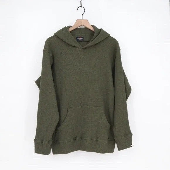 American Giant Summit Hoodie Mens Large Green Cotton Kangaroo Pocket Waffle Knit