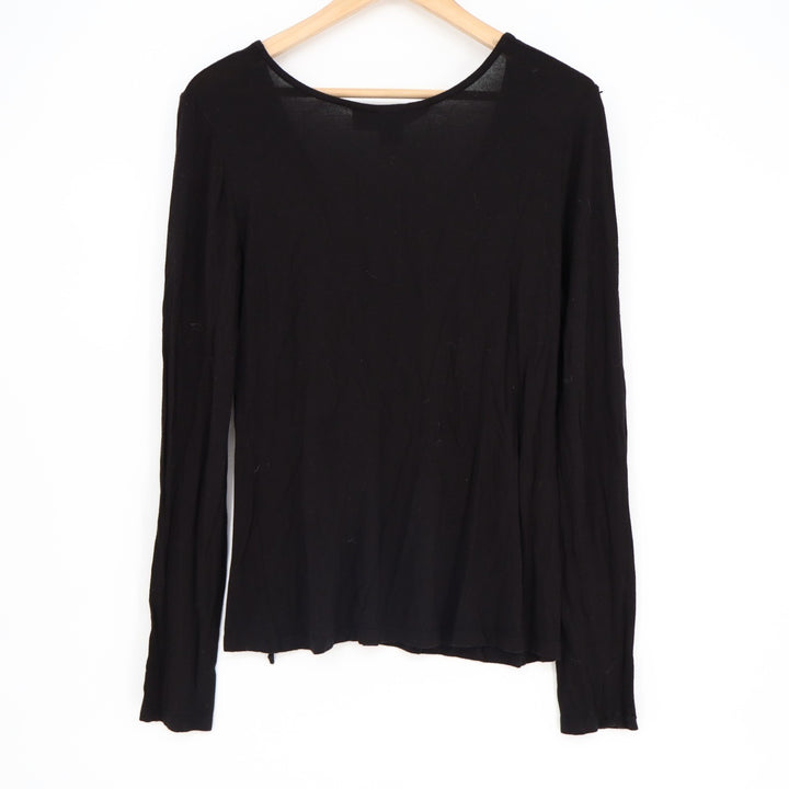Polly & Esther Blouse Top Womens Black Long Sleeve Criss Cross Tie Up V Neck