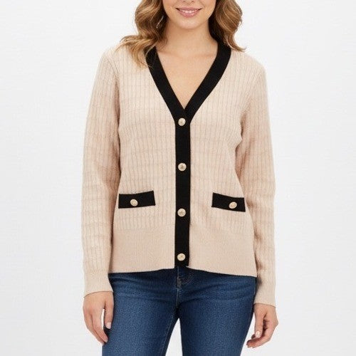 Adrianna Papell Cardigan Sweater Womens Large Blush Knitted Ribbed Long Sleeve