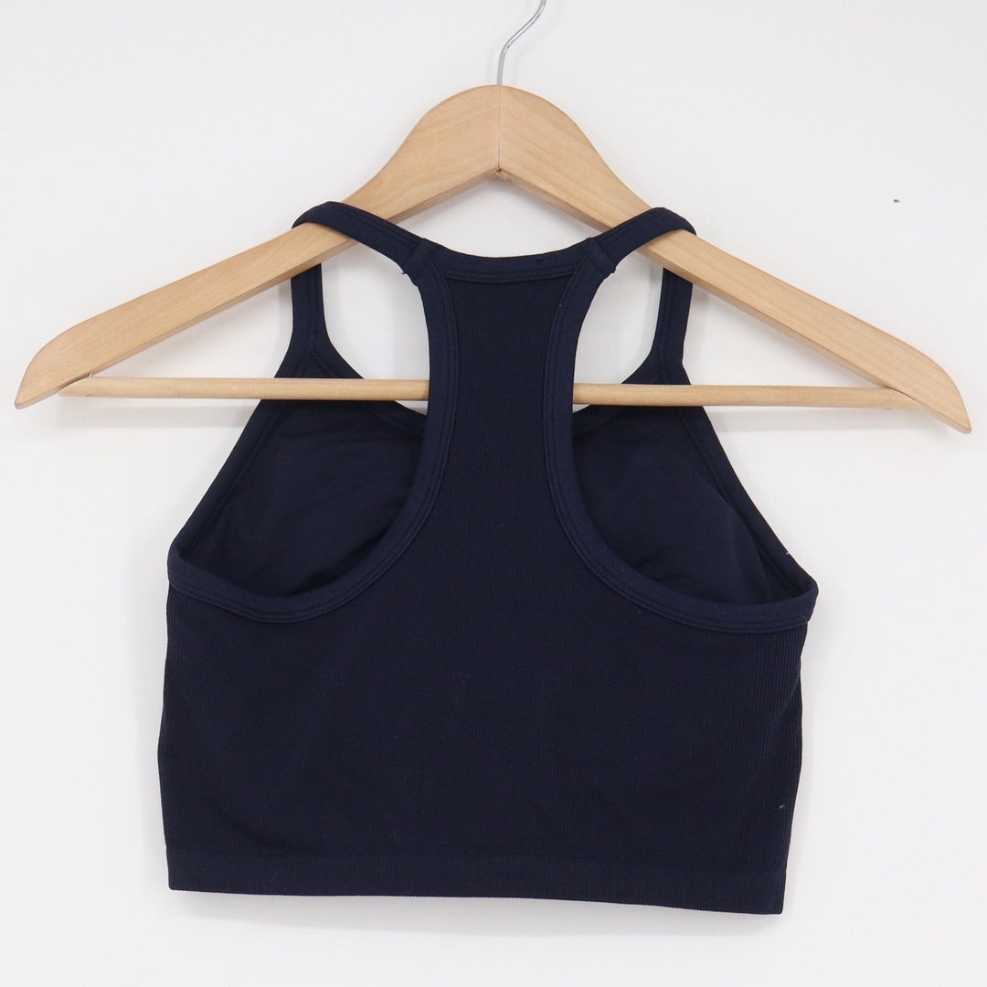 Jockey Womens Navy Blue Ribbed Seamless Racerback Sports Bra Crop Top Size S