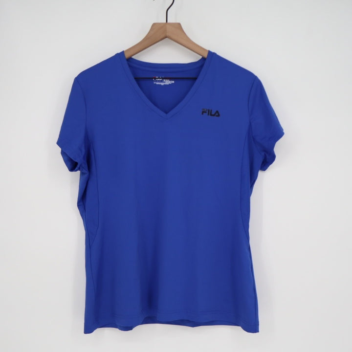 Fila Sport Live In Motion T Shirt Womens XL Blue Stretch V-Neck Short Sleeve