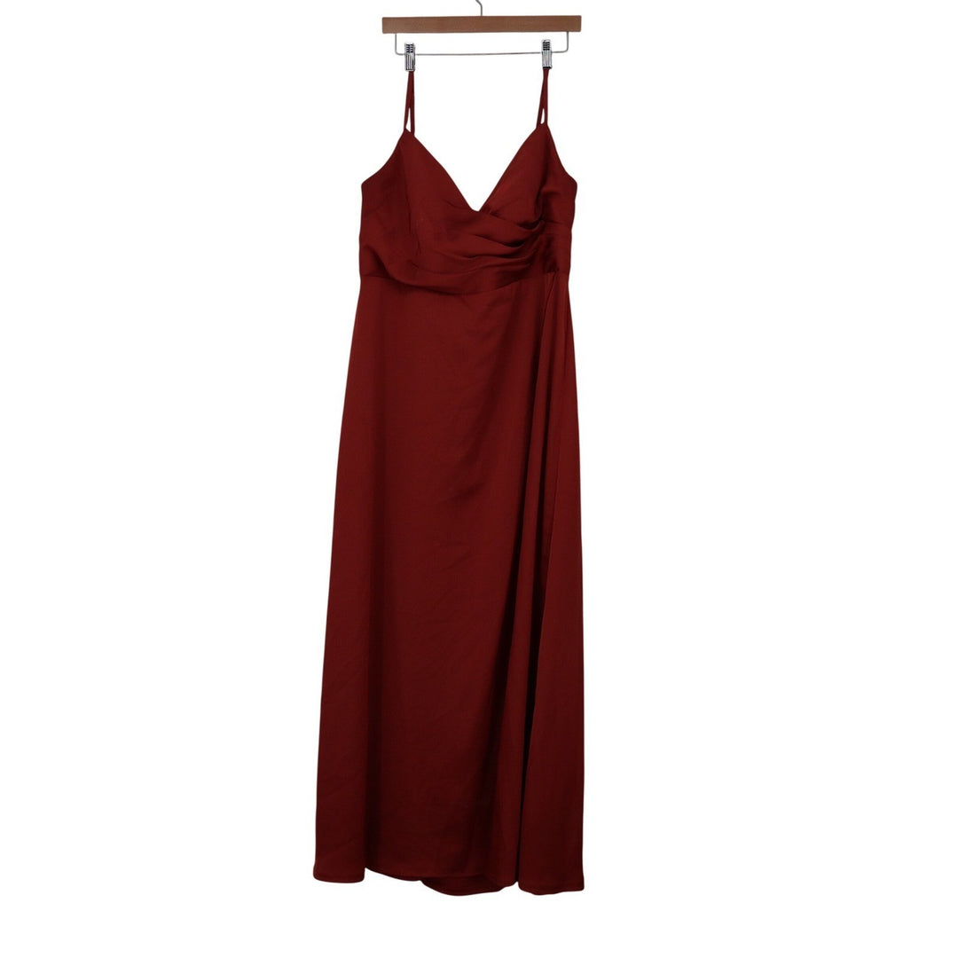 Azazie Burgundy V-Neck Spaghetti Strap Maxi Bridesmaid Dress Gown Size A16