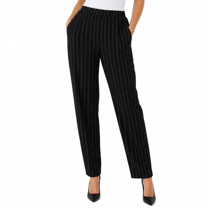 R&K Petite Black Pinstripe Tapered Dress Pants Trousers 16P Style
