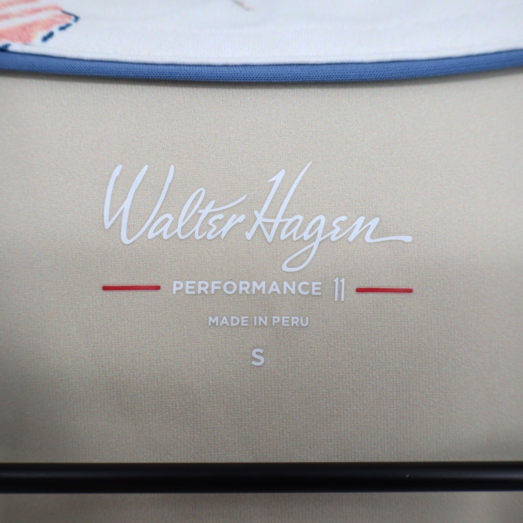 Walter Hagen Performance 11 Mens Small Teal Tropical Beach Print Golf Polo Shirt