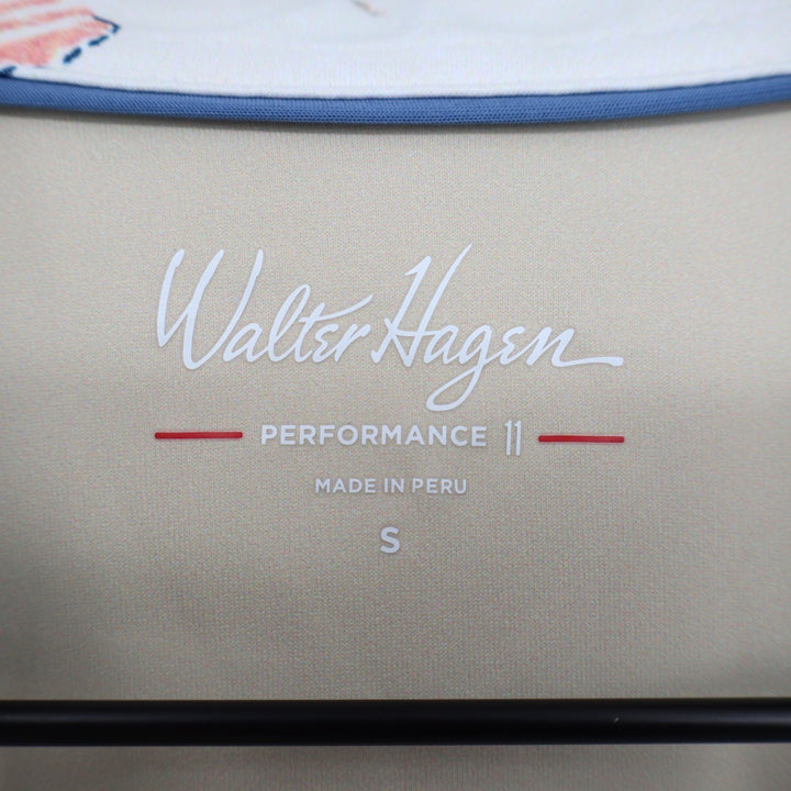 Walter Hagen Performance 11 Mens Small Teal Tropical Beach Print Golf Polo Shirt
