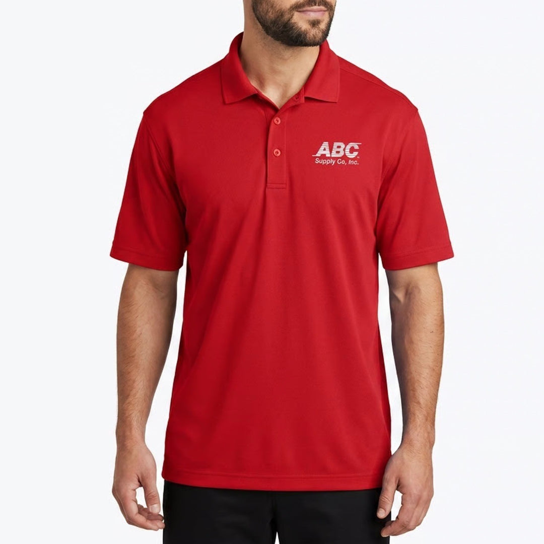 Polo Mens Red Stretch ABC Supply Co. Short Sleeve Golf Tennis Performance