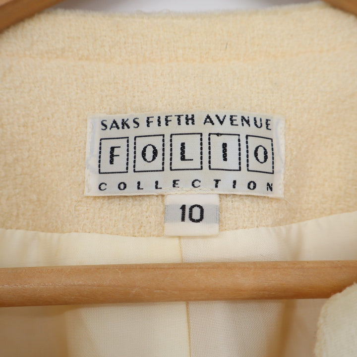 Saks Fifth Avenue Folio Collection Cream Wool Cropped Blazer Jacket Vintage