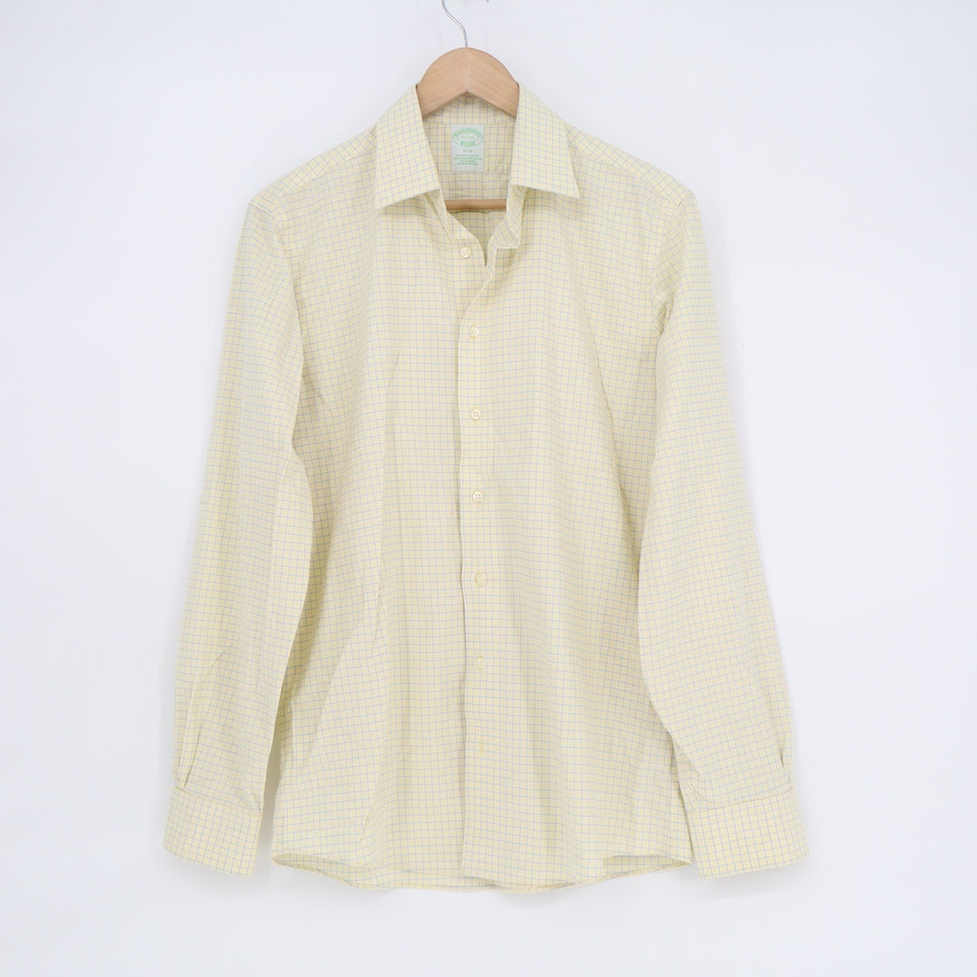 Brooks Brothers Slim Fit Non-Iron Stretch Supima Cotton Shirt Yellow Blue 15-34