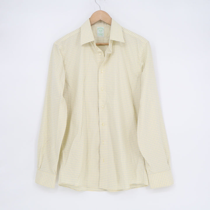 Brooks Brothers Slim Fit Non-Iron Stretch Supima Cotton Shirt Yellow Blue 15-34