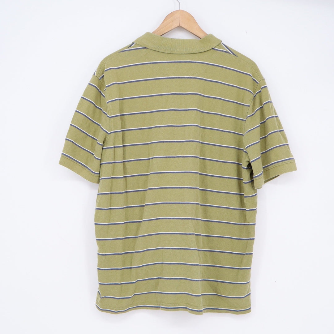 Croft & Barrow Performance Mens Large Green Striped Pique Short Sleeve Polo