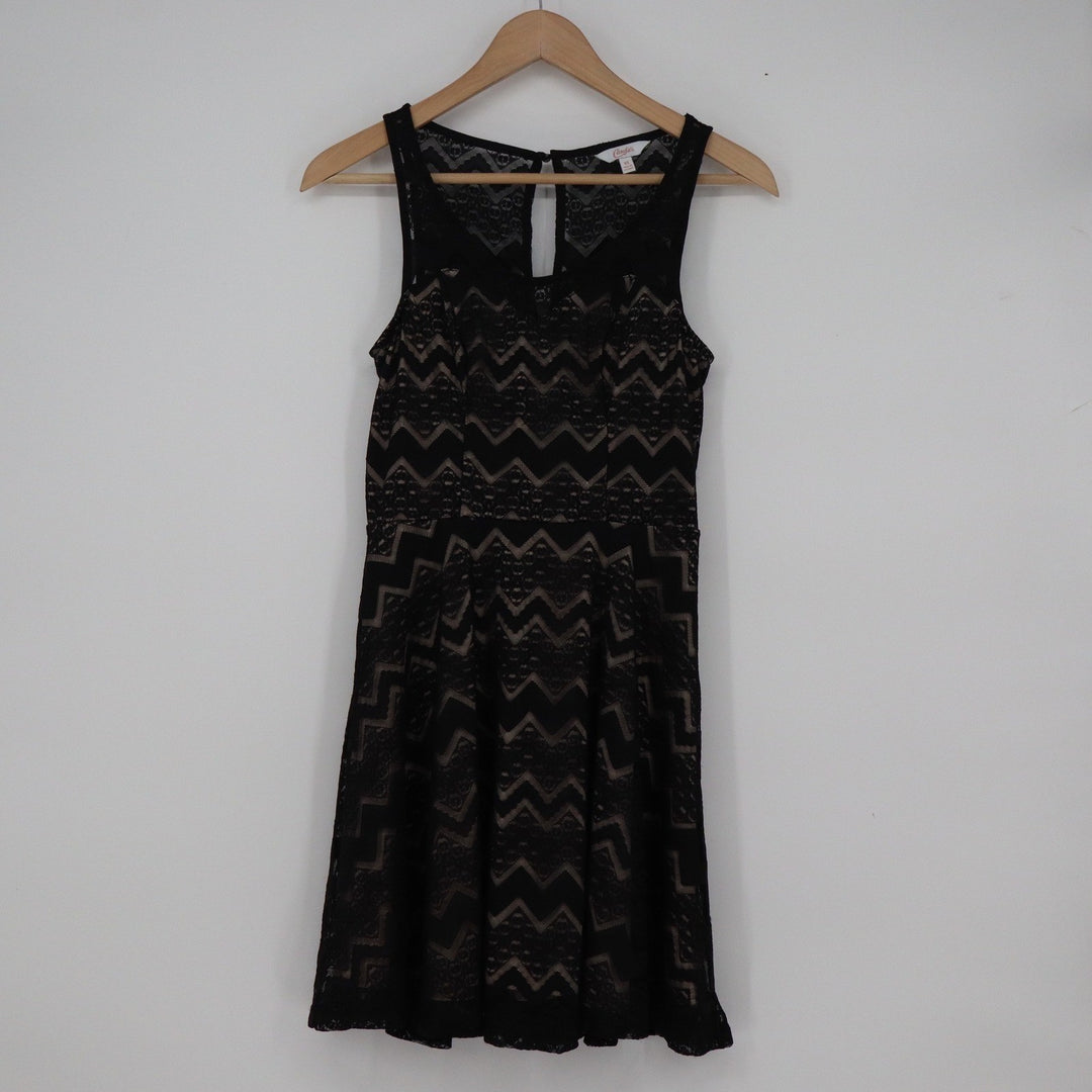 Candies Black Lace Chevron Fit and Flare Mini Dress XS Sleeveless Keyhole Back
