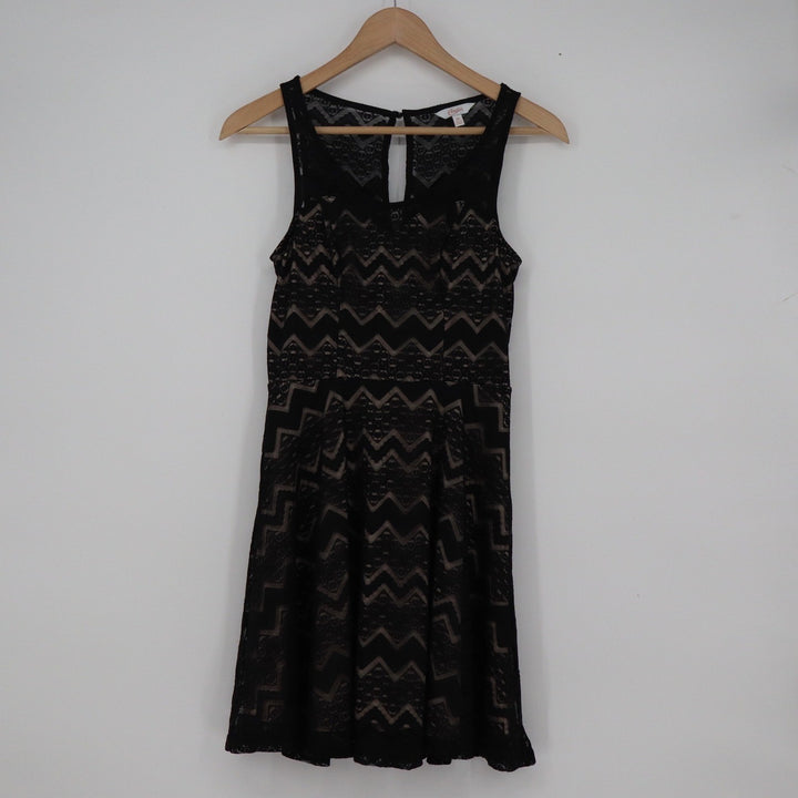 Candies Black Lace Chevron Fit and Flare Mini Dress XS Sleeveless Keyhole Back