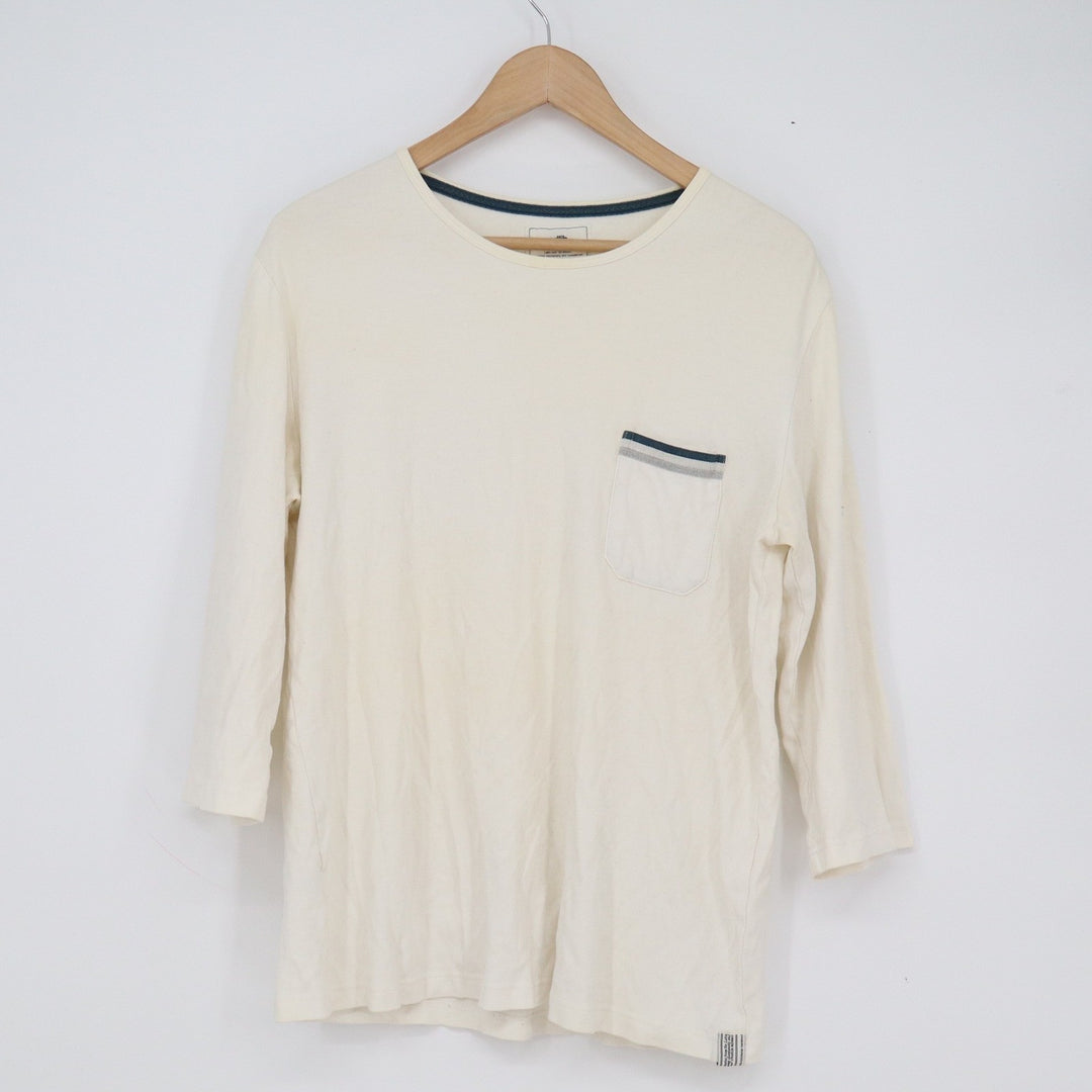 Adlib Mens Cream Cotton Long Sleeve Pocket T-Shirt Size Large Off White