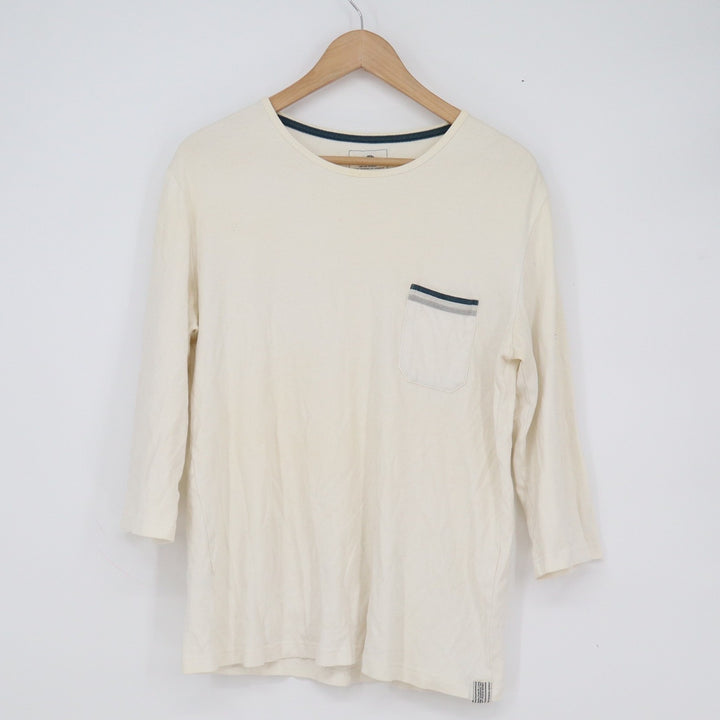 Adlib Mens Cream Cotton Long Sleeve Pocket T-Shirt Size Large Off White