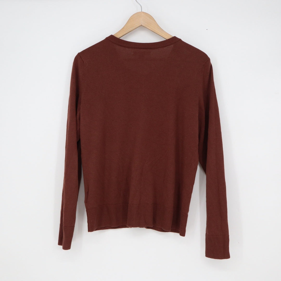 Amazon Essentials Womens Crewneck Cardigan Sweater Mahogany Brown Size M