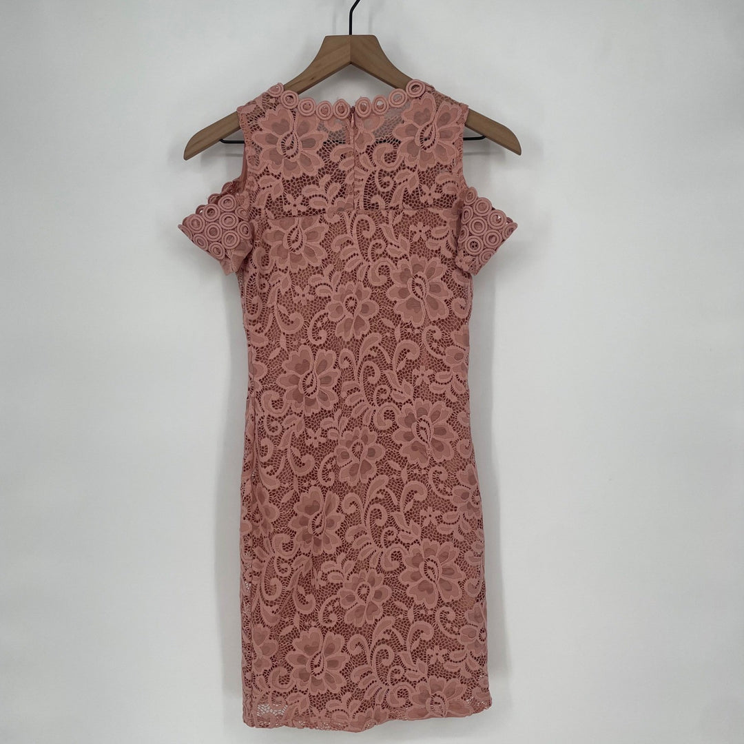 Pink Lace Cold Shoulder Mock Neck Mini Dress Size S
