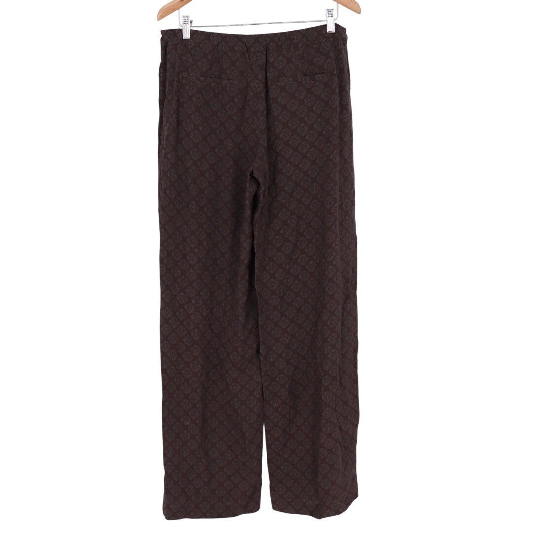 Vince Silk Jacquard Wide Leg Pants Size Medium Brown Geometric Pattern