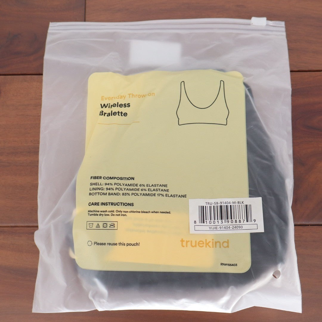 Truekind Everyday Throw On Wireless Bralette Bra Medium Black Stretch Seamless