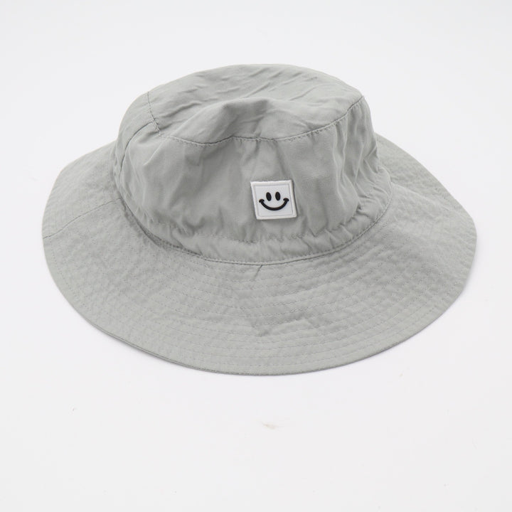 Unbranded Bucket Hat Kids 54cm Smiley Face Patch Grey Adjustable Strap Excellent