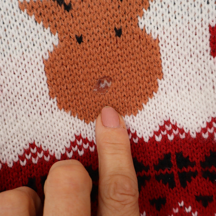 Red Fair Isle Reindeer Christmas Sweater Womens Size S Pom Pom Holiday Knit