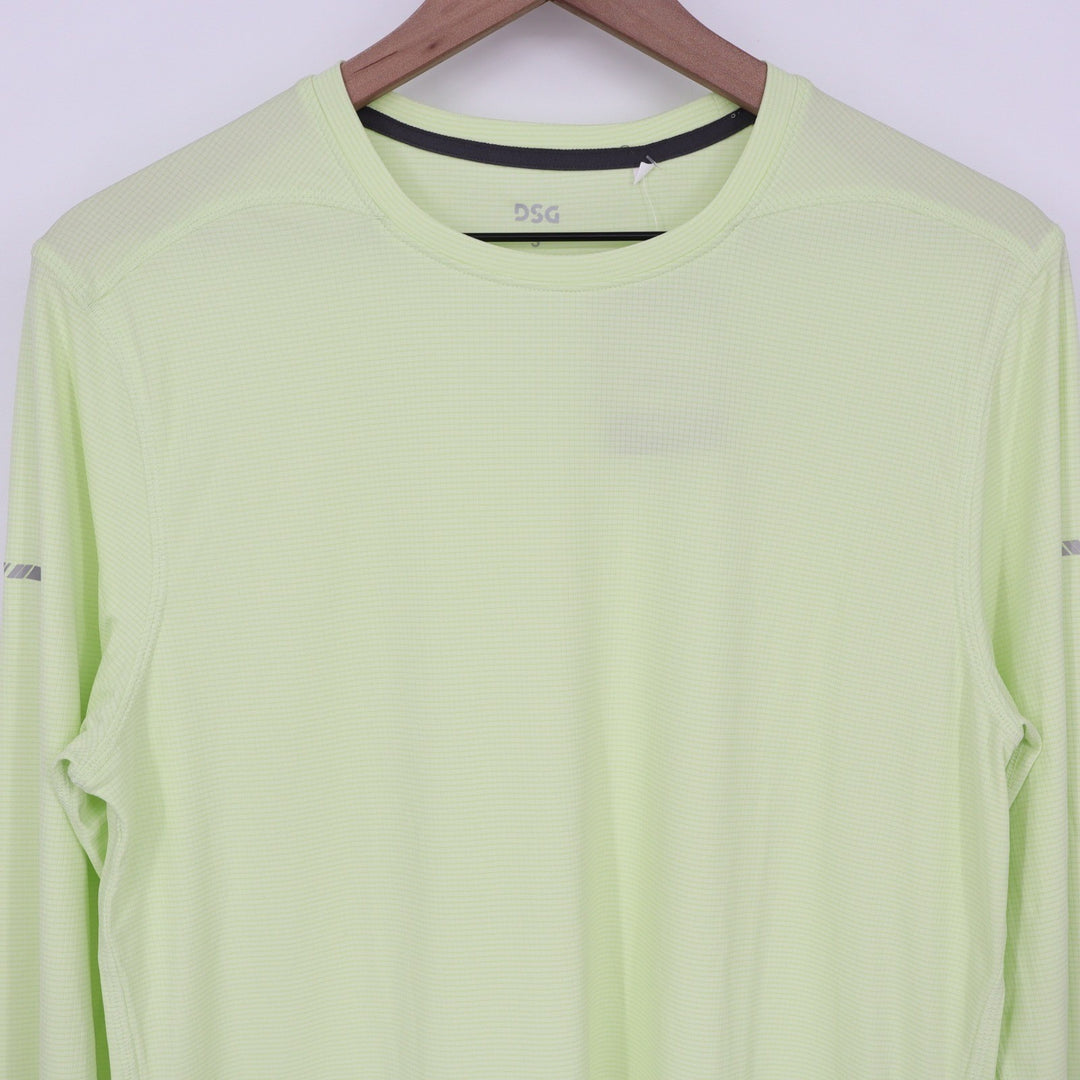 DSG Mens Run LS Tee Pale Neon Green Reflective UV Protection Shirt S