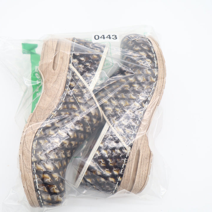 Sanita Danish Clogs Womens EU 38 Brown Black Patterned Slip On Round Toe Shoes