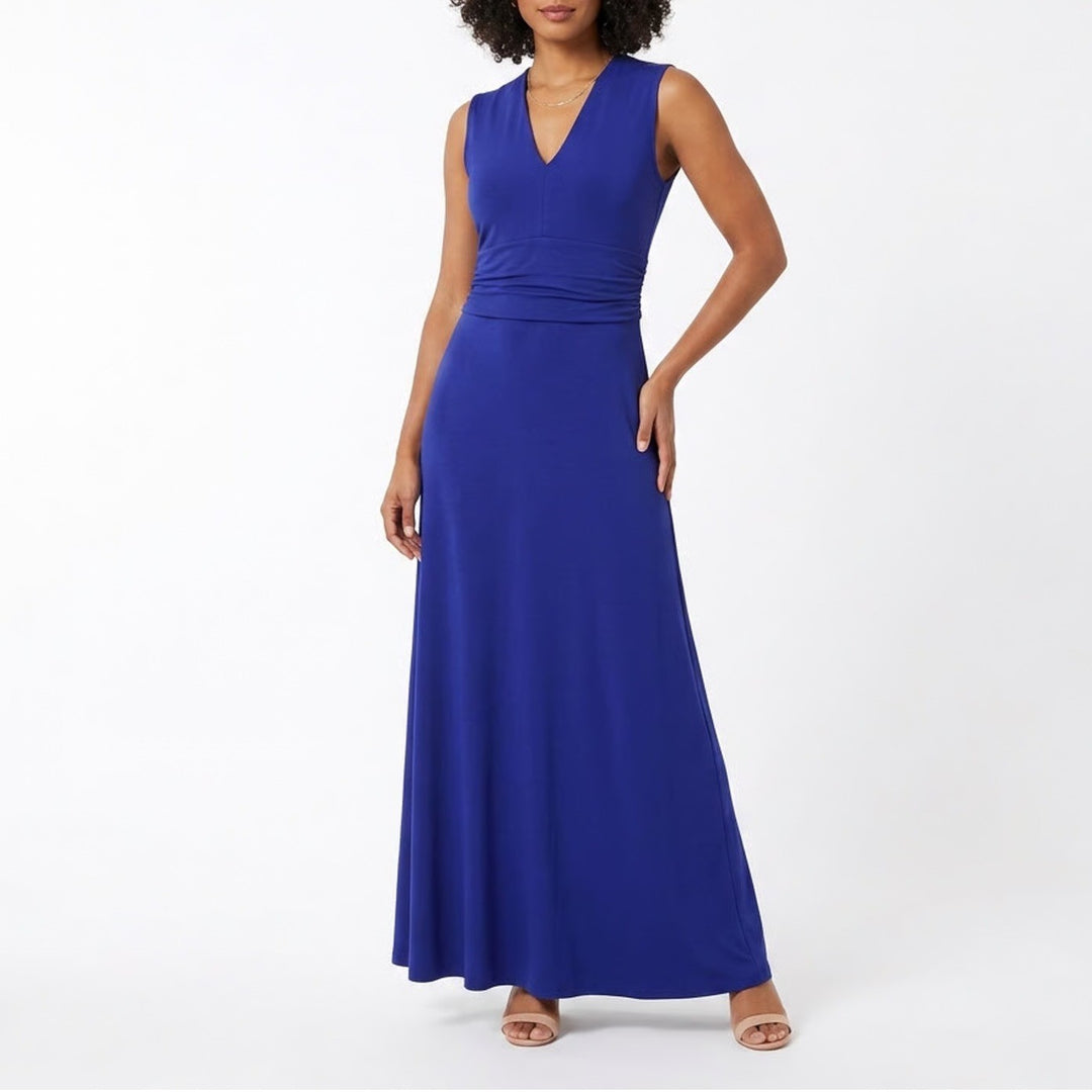 Vince Camuto Royal Blue V-Neck Sleeveless Ruched Maxi Dress Small