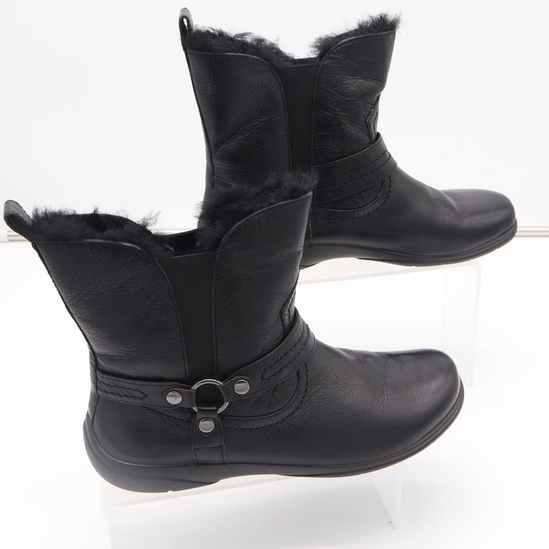 Abeo Zoey Black Leather Sheepskin Lined Harness Ankle Boots Womens 8