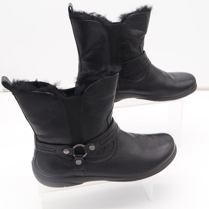 Abeo Zoey Black Leather Sheepskin Lined Harness Ankle Boots Womens 8