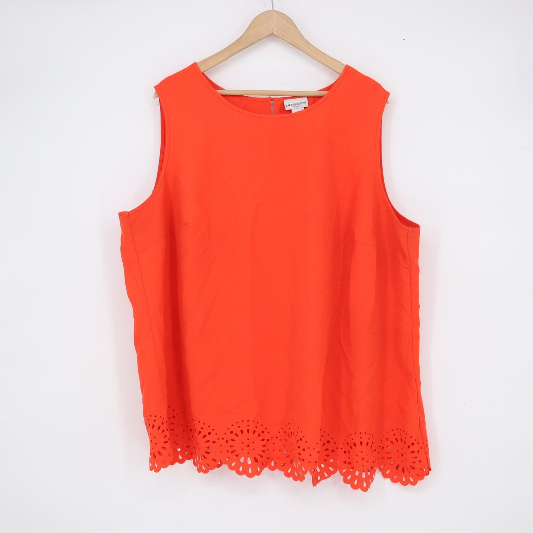 Liz Claiborne Woman 2X Orange Sleeveless Eyelet Scalloped Hem Blouse Top