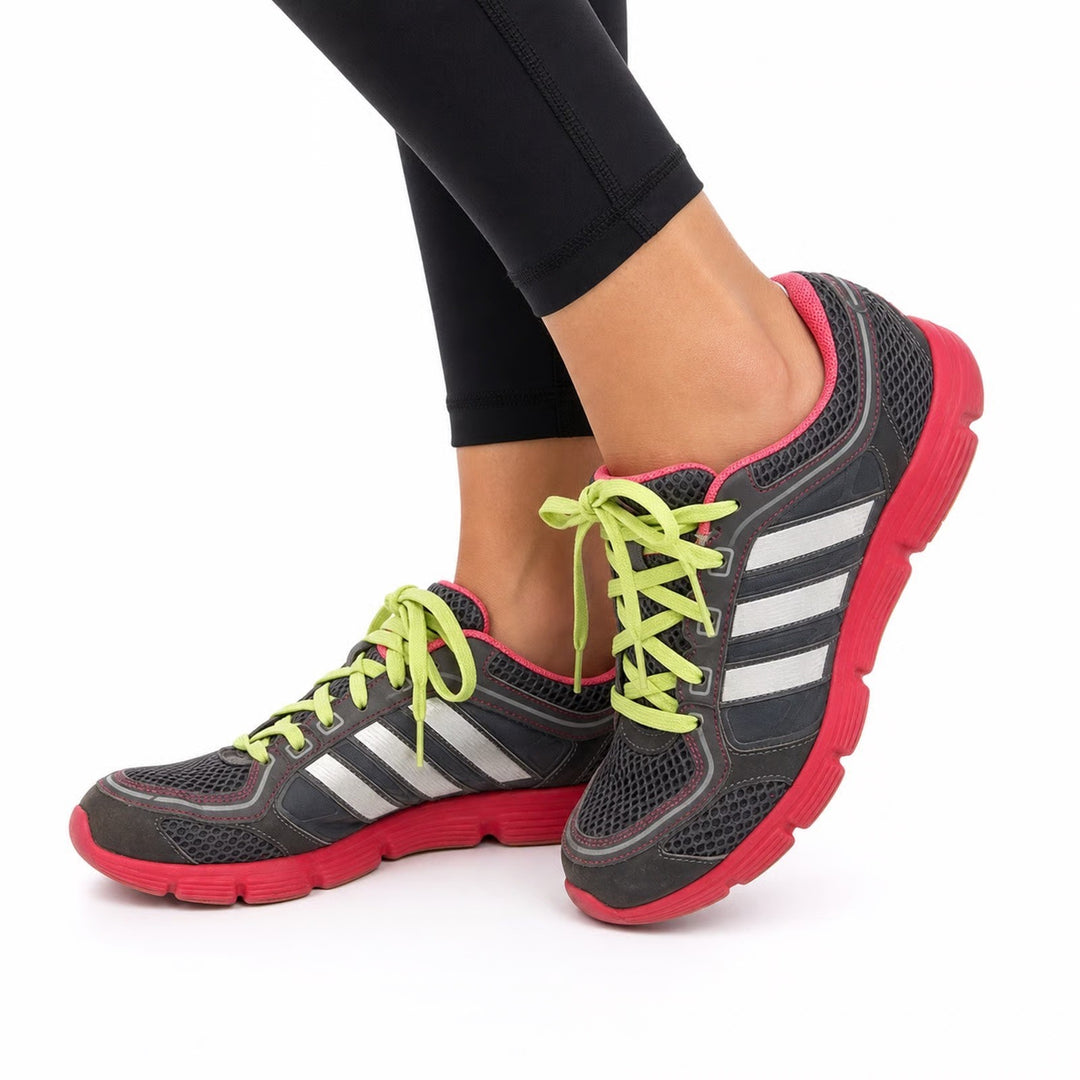 Adidas Womens Running Shoes Grey Red Lime Green Low Top Sneakers Size 10
