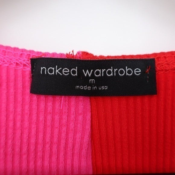 Naked Wardrobe Pink Red Colorblock Ribbed Midi Dress Size M