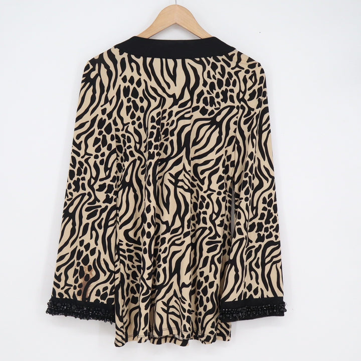 INC International Concepts Petite Animal Print Beaded V-Neck Tunic Top Black S