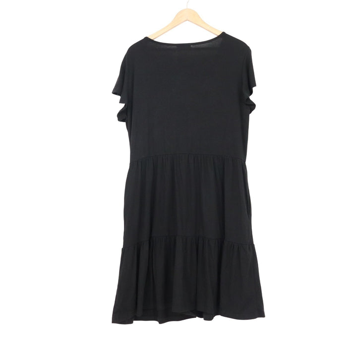 Hotouch Womens Black V-Neck Tiered Babydoll Short Sleeve Casual Dress Large