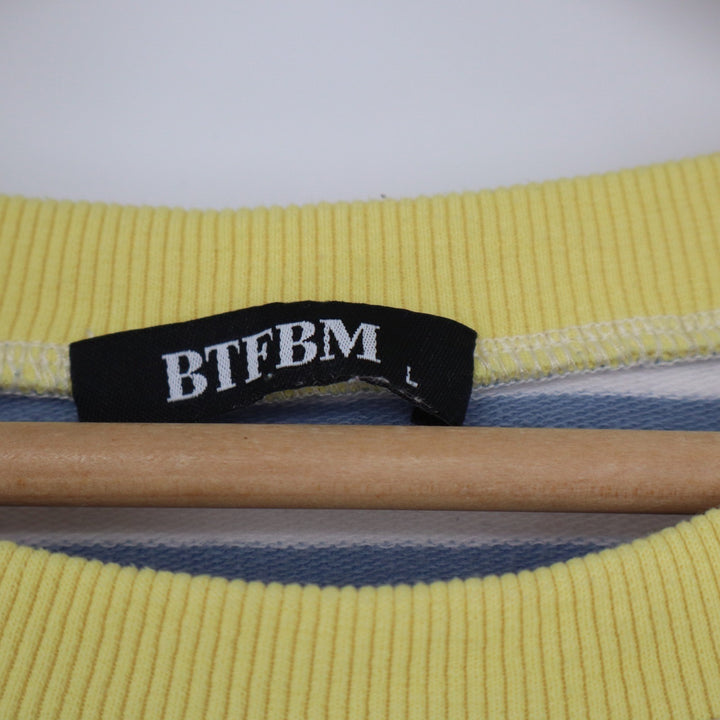 BTFBM Womens Blue White Striped Sweatshirt Yellow Trim Size L