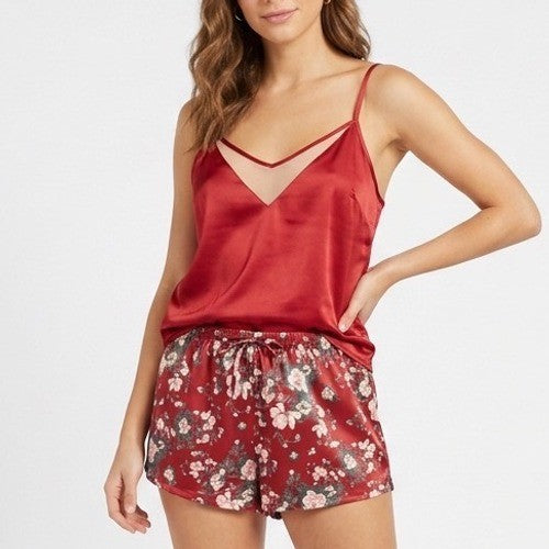 iCollection Jenna Contrast 2-PC Pajamas Set Women L Red Stretch Adjustable Strap