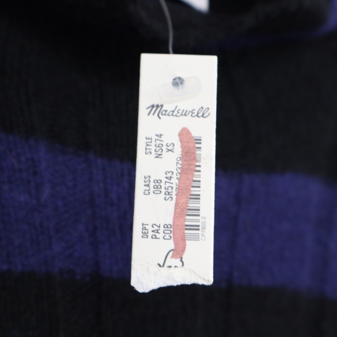 Madewell Sweater Womens XS Black Blue Knit Striped Mock Neck Long Sleeve Ribbed