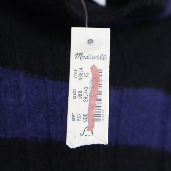 Madewell Sweater Womens XS Black Blue Knit Striped Mock Neck Long Sleeve Ribbed