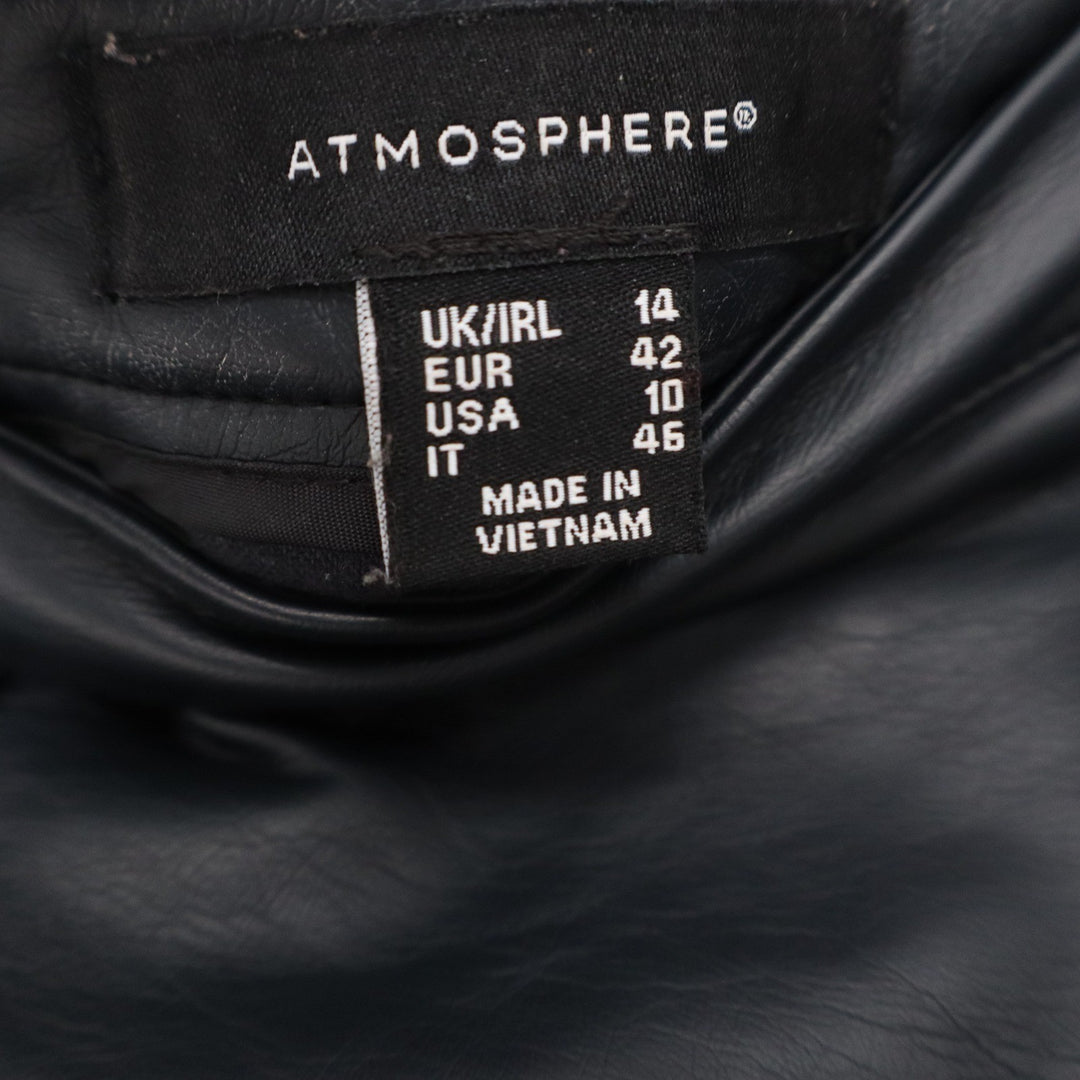 Atmosphere Black Faux Leather Mini Skirt Size 10 Zip Back Pockets