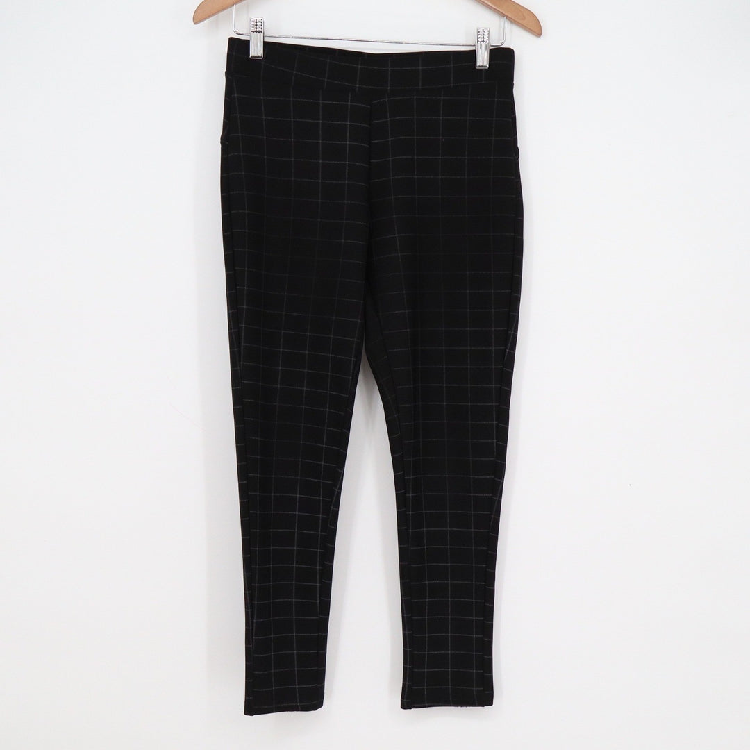 Maze Collection Womens Petite Small Black Windowpane Plaid Pull On Pants Stretch