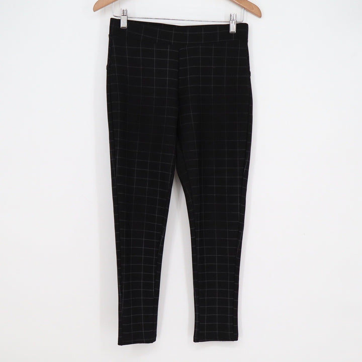 Maze Collection Womens Petite Small Black Windowpane Plaid Pull On Pants Stretch