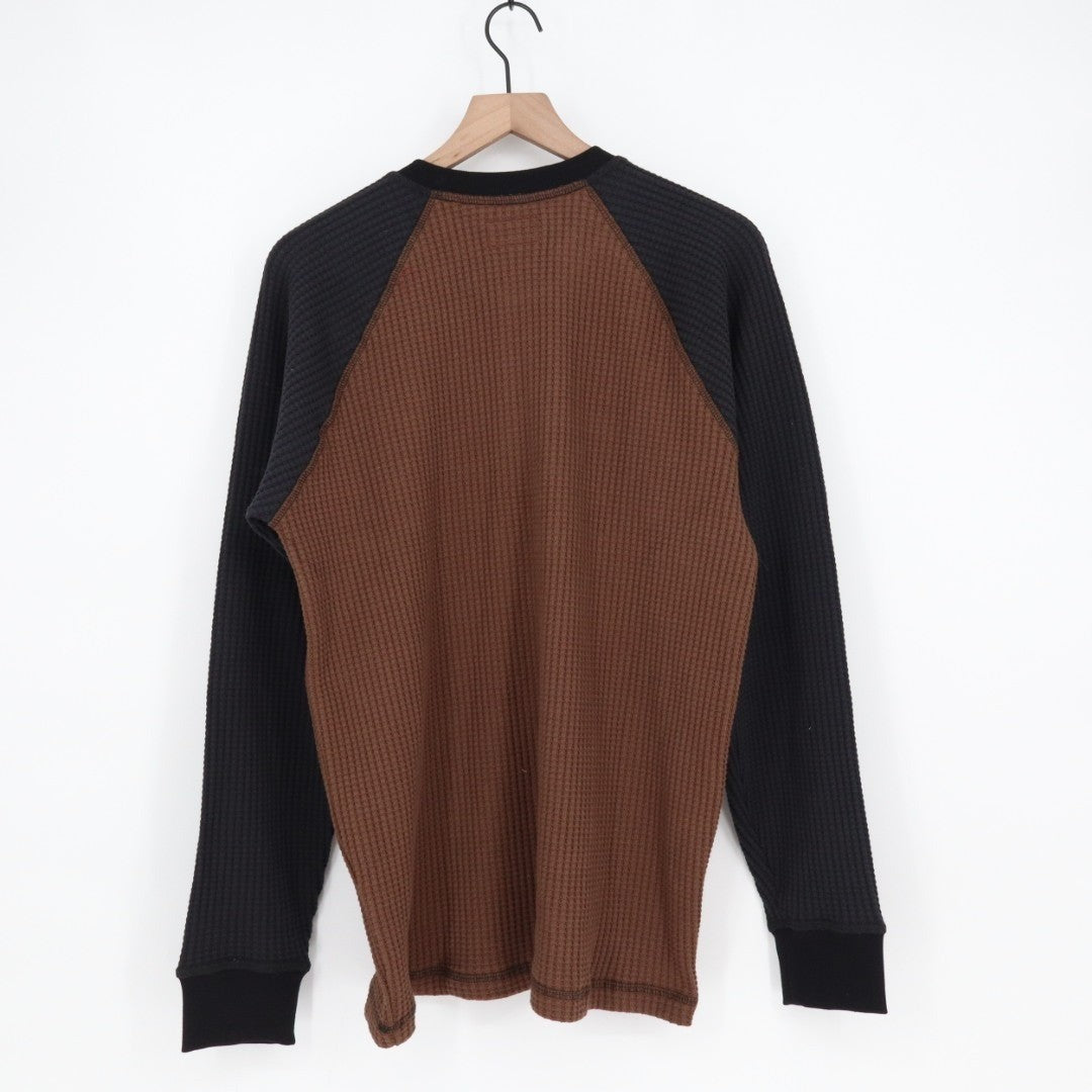 American Giant T-Shirt Mens L Cocoa Black Colorblock Cotton Stretch Waffle Knit