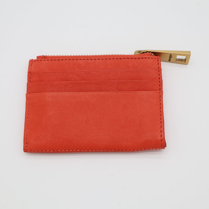 Margot New York Women's Red Pebbled Leather Credit Card Slots Zipper Wallet