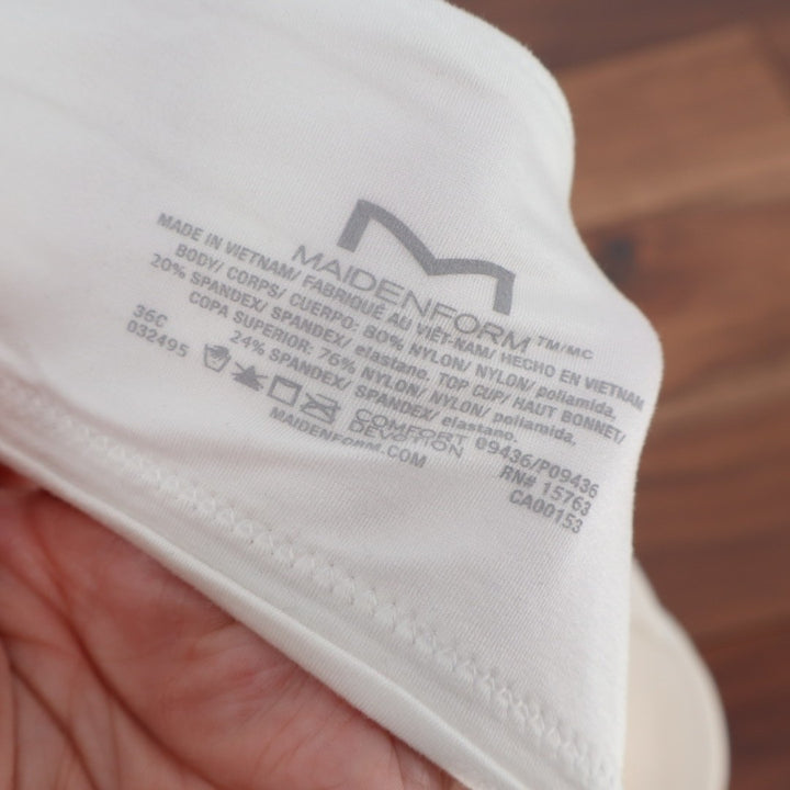 Maidenform T-Shirt Bra Womens 36C White Nylon Stretch Padded Adjustable Strap